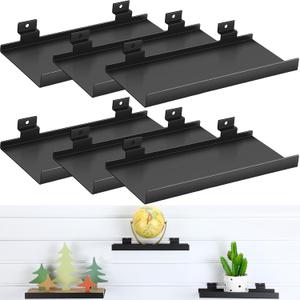 6 Pcs Slatwall Shelves, 10x4.3 Inch Metal Slat Wall Shelf Accessories, Heavy Duty Retail Display Panel for Home Shoe Stores Boutiques Storage and Organization (Black)