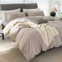 Cooling Duvet Cover Set 3 Pieces-100% Washed Cotton Linen Like Textured Ultra Soft Cozy Bedding with Zipper Closure,Includes 1 Duvet Cover & 2 Pillow Shams(Beige Grey,Oversized King 120"x98")