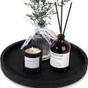 Silicone Bathroom Tray Round Vanity Tray Decorative Soap Holder Kitchen Countertop Organizer Coffee Table Decor for Candle, Perfume, Plant, 9 Inch, Black