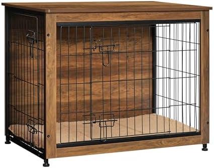 DWANTON Dog Crate Furniture with Cushion, Wooden Kennel Table with Double Doors, Indoor Dog House, Medium Size, 32.5" L, Warm Brown. many scratches during transportation