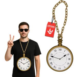 Nicky Bigs Novelties Morph Jumbo Clock Necklace Prop 10 Oversized Clock on 16 Chain White Rabbit Flavor HipHop Costume Accessory Lightweight Plastic Cosplay Halloween Decoration