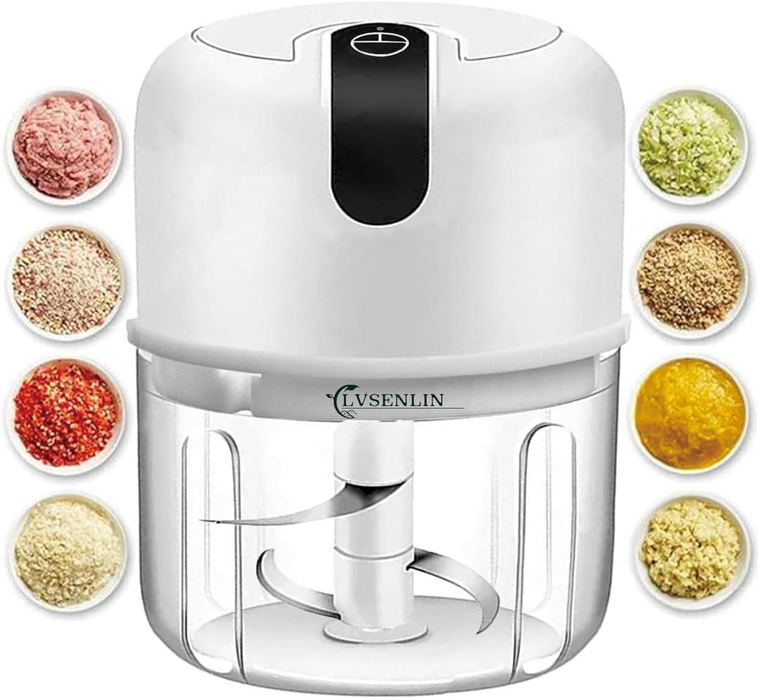 250ML Electric Garlic Chopper, Mini Portable Veggie Choppers, Garlic Grinder Masher Onion Chopper, Blender to Vegetable, Wireless Food Processor for Ginger, Chili, Fruit, Meat, etc. White
