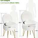 GREENSTELL Vanity Stool Chair with Storage and Folding Back, 15.7" x 15.7" x 19.5" Faux Fur Soft Ottoman for Adults, 4 Metal Legs with Anti-Slip Feet, Furry Padded Seat for Makeup, Bedroom, White