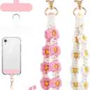 Jspupifip 2 PCS Boho Macrame Phone Wrist Strap,Cute Cell Phone Lanyard with Tether Tab Floral Smartphone Wristlet Bracelet Keychain Anti Theft Strap for Women (White and Pink)