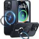 2 x 360 Spin Magnetic Stand (Pro-Version) for iPhone 16 Pro Case (Compatible with MagSafe) [Military Drop Protection] Matte Translucent Shockproof Protective Phone Case 6.3'', Black