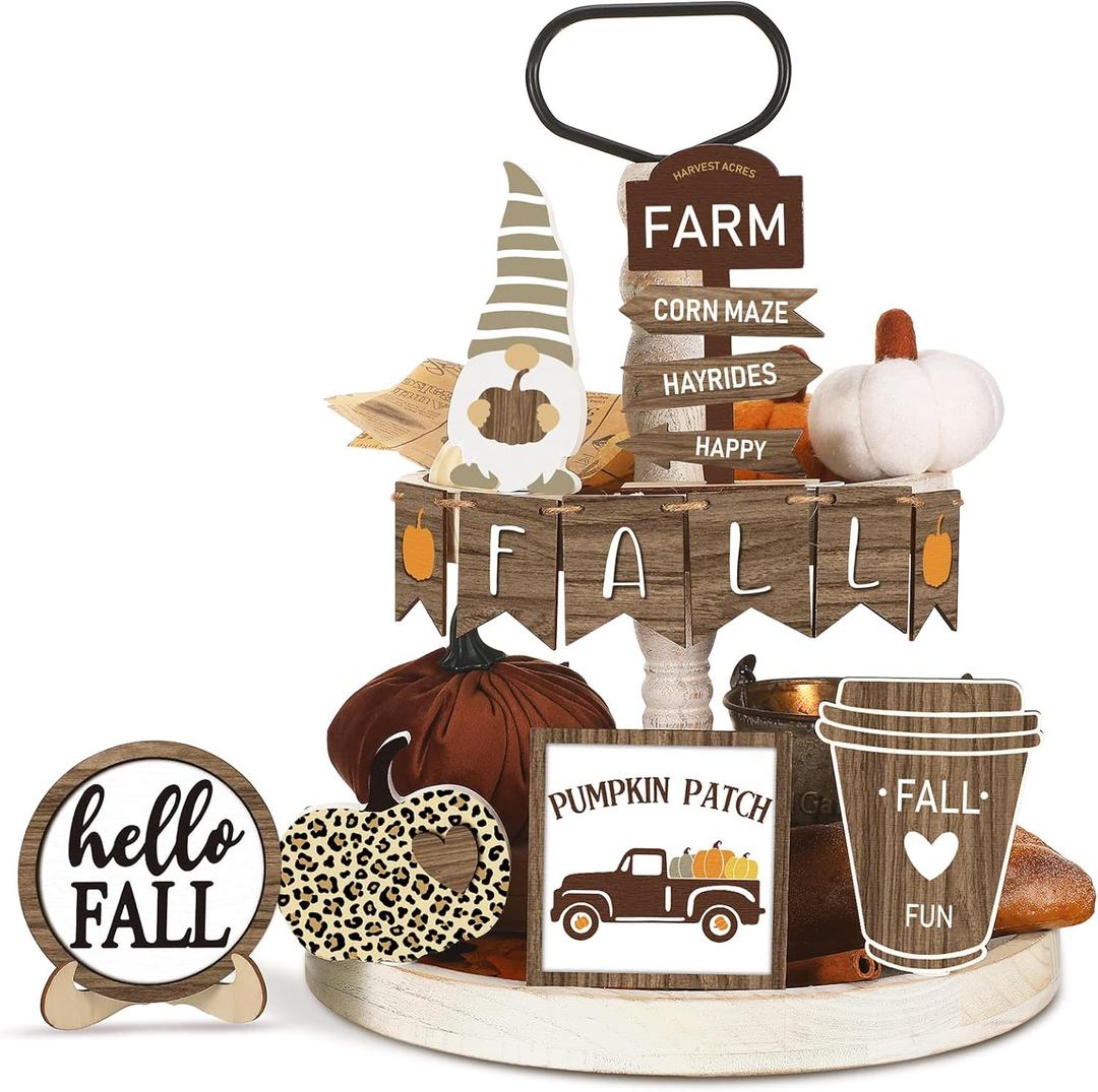 3 x Jetec 12 Pcs Thanksgiving Tiered Tray Decor Set Pumpkin Gnome Truck Wood Sign Rustic Farmhouse Decorations Autumn Table Centerpieces Harvest Decorative Tabletop Signs for Home Kitchen
