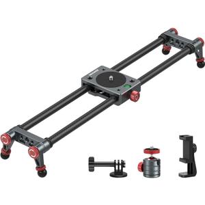 NEEWER 16in/40cm Carbon Fiber Camera Slider with 360 Ball Head/Phone Clamp/Action Camera Mount, Dolly Rail Track with 4 Bearings & Adjustable Legs, Compatible with GoPro Insta360 iPhone Android, CS1M