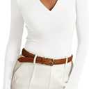 iGENJUN Womens Long Sleeve V Neck Polo Shirts Business Casual Collared Work Top Slim Fitted Basic 2025 Fall Shirt (Medium, White)