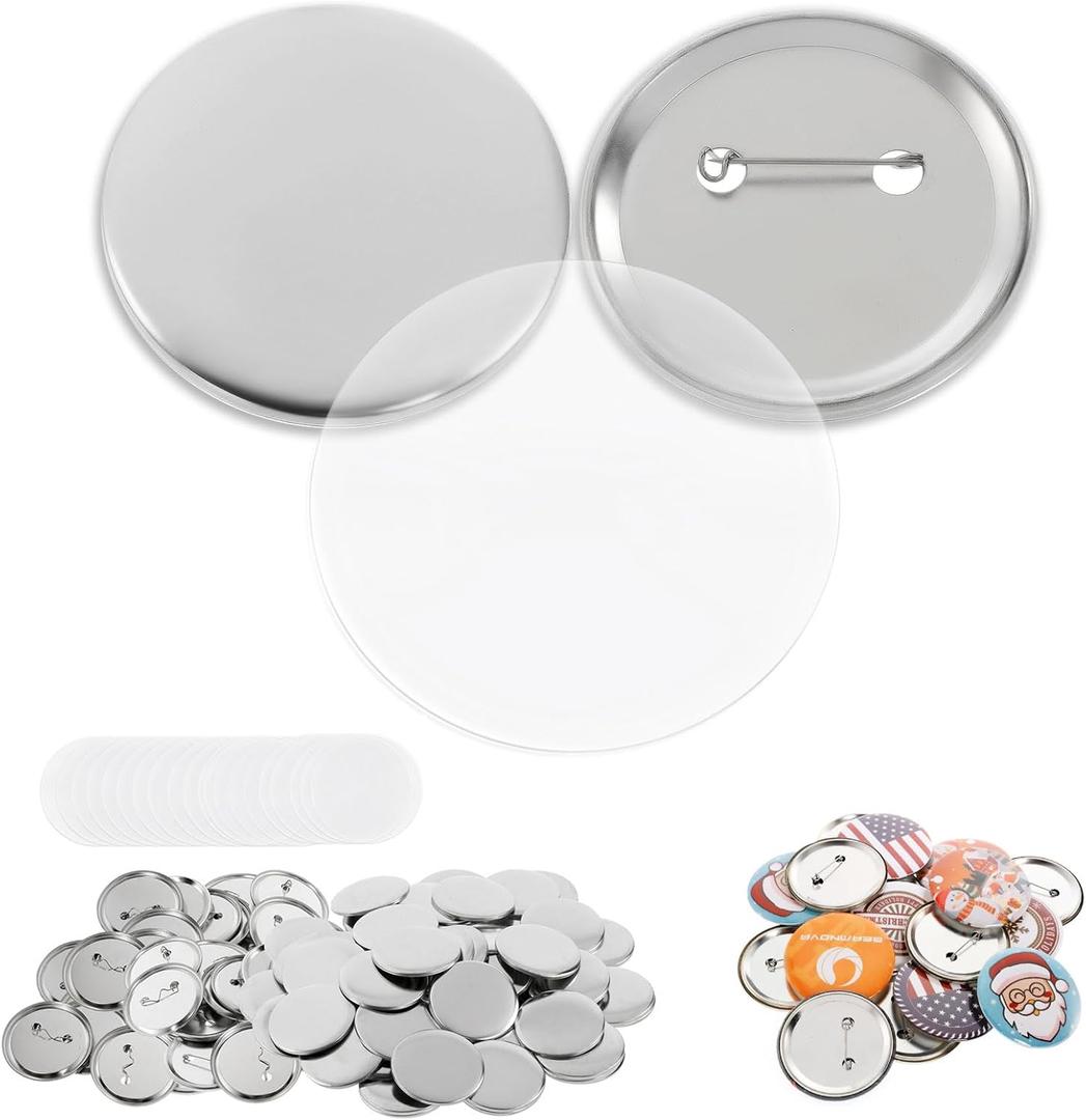 BEAMNOVA 100 Sets of Metal Button Supplies Blank 75mm / 2.95 in (Approx. 3 inch) for Button Maker Machine, Slick Metallic Back, Badge Making Parts Round DIY Pin Maker