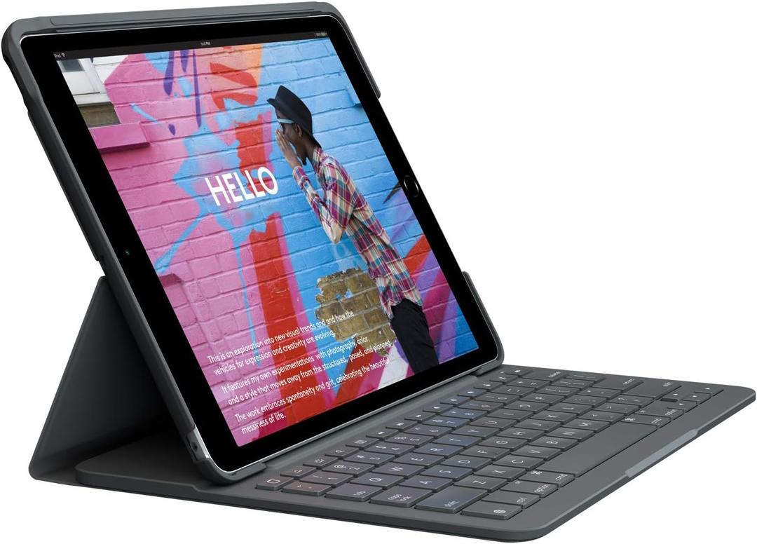 Logitech iPad (7th, 8th and 9th Generation) Keyboard Case | Slim Folio with Integrated Wireless Keyboard (Graphite), 7.3" x 10.1" x 0.9"