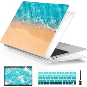 Batianda Design Case for M1 MacBook Air 13 Inch Model A2337 A2179 A1932 2021 2020 2019 Release,3D Painted Landscape Series Hard Shell with Keyboard Cover & Screen Protector, Beach