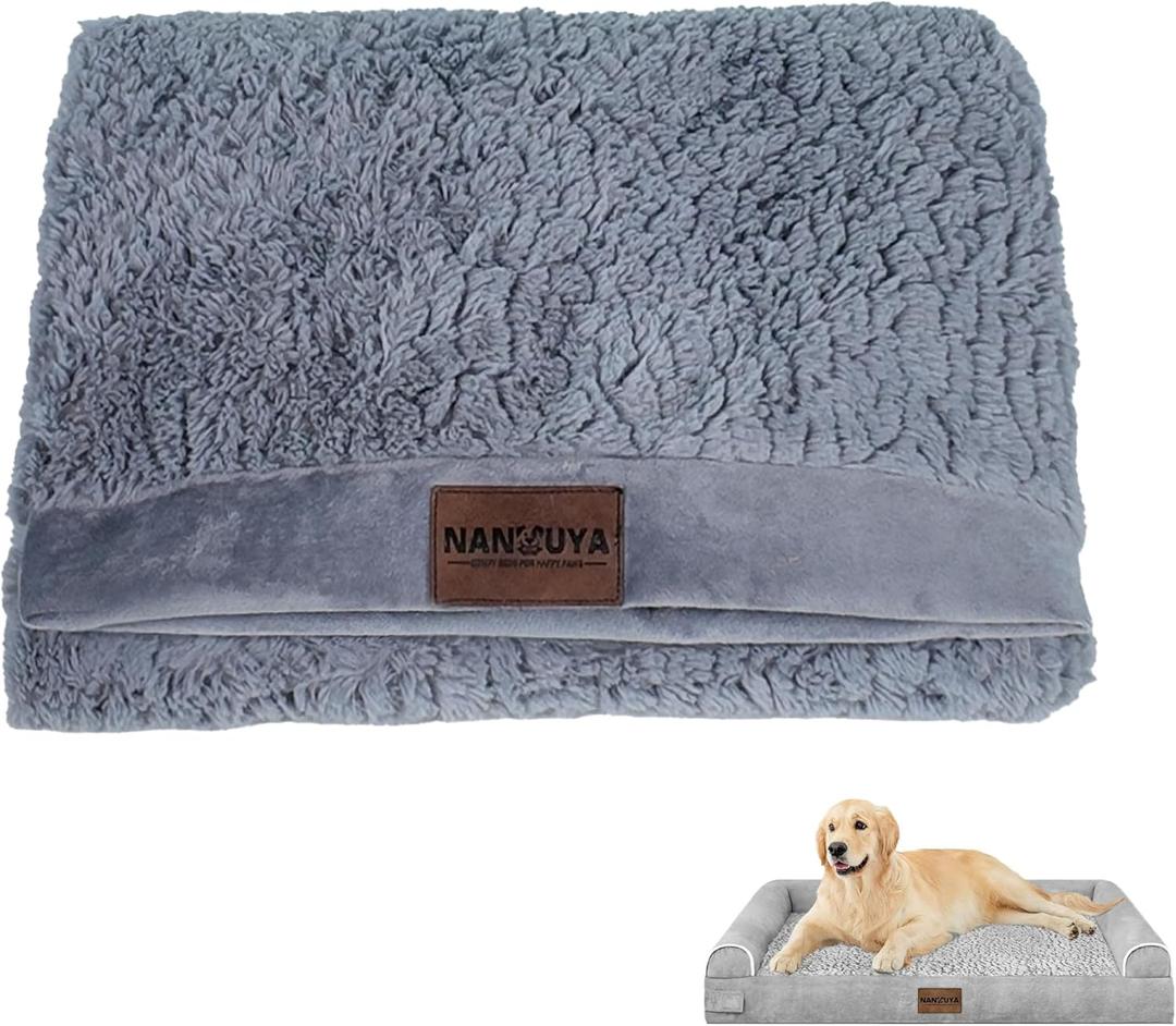Dog Bed Cover - Soft Plush Replacement Cover Removable Washable - Grey for 36" x 27" Large Dog Bed