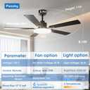 Passky Ceiling Fans with Lights, 52 inch Sleek Ceiling Fan with Light and Remote Control, 3CCT, Dimmable, Reversible, Noiseless, Black Ceiling Fan for Bedroom, Living Room
