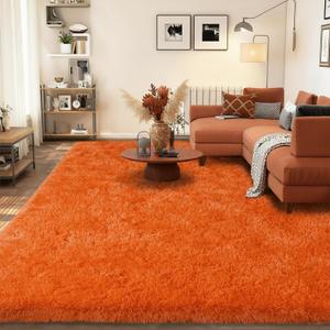 9x12 Large Area Rugs for Living Room, Orange Ultra Fluffy Plush Rug
