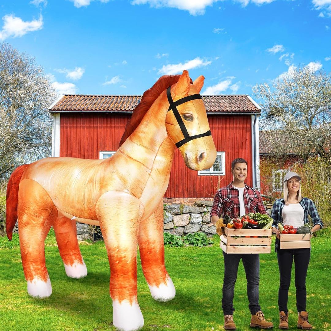 Leyndo 6ft Giant Horse Inflatable Decoration Realistic Lifesize Large Horse Blow up with Built-in LED Lights for Birthday Party Western Rodeo Them Farm Lawn Yard Outdoor Decor