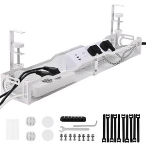 Under Desk Cable Management Box 25.3 Inch  Clamp-Mounted Cable Organizer Tray, Large Cord Management Box for Office & Home, Wire Organizer Under Desk Storage, White