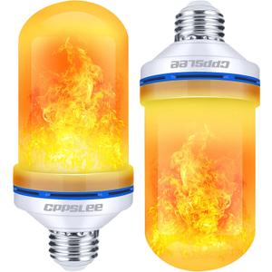 CPPSLEE LED Flame Light Bulbs, 4 Modes Flickering Light Bulbs, E26 Base Fire Flame Bulb for Halloween Christmas Decorations Patio Outdoor Indoor Home Decor (Yellow, 2 Pack)