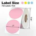 Misofuki 2" 750 Labels Pink Circle Direct Thermal Stickers Labels Roll Compatible with Zebra, Rollo, MUNBYN, Self-Adhesive Round Direct Thermal Labels (C-1-pk)