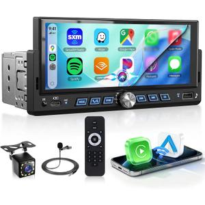 Rimoody 6.86 Inch Single Din Car Stereo Wireless Carplay Android Auto, 1 Din Touch Screen Carplay Radio with Bluetooth 5.2 Mirror Link FM Radio/EQ/USB/AUX/TF/SWC Backup Camera Car Audio Receiver