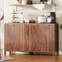55" Large Buffet Sideboard with Storage, 33" Tall Kitchen Buffet Storage Cabinet with 4 Doors, Modern Coffee Bar Cabinet with Gold Handles, Long Sideboard Buffet Table for Kichen, Walnut