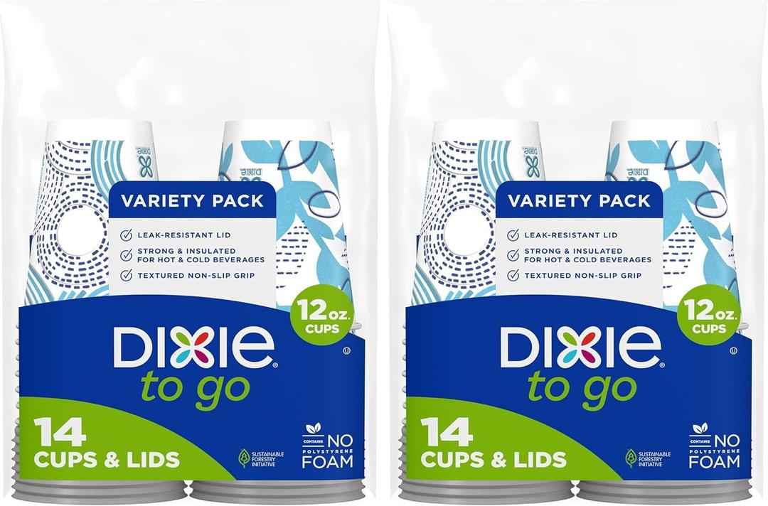 Dixie Paper Coffee Cups With Lids, 12 oz | 14 Count | Pack of 2 | Insulated | For Hot or Cold