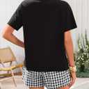 ZESICA Women's 2025 Summer 2 Piece Lounge Set Short Sleeve Graphic Print Tops and Shorts Outfits with Pockets (Black, S)