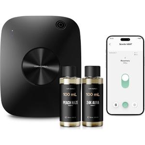 Airversa Waterless Essential Oil Diffuser Starter Kit with 2 x 100mL Fragrance Scent Oil, Up to 2000 sq ft Aromatherapy Smart Scent Air Machine for Large Room and Commercial Use, ANA Black Kit