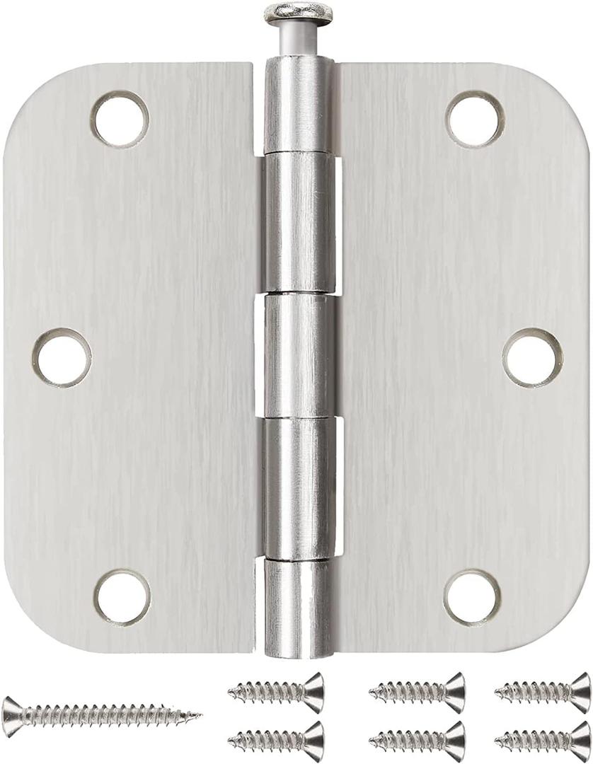 Brushed Nickel Door Hinges 3.5 x 3.5 Inch 30 Pack Interior Rounded Door Hinges with 5/8" Radius Heavy-Duty Silver Hinges Removable Pin for Standard Bedroom Office Kitchen Door Hardware Satin Nickel