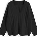 ZAFUL Womens Fall Cable Knit Sweaters Long Sleeve V Neck Chunky Casual Pullover Tops 2025 Fashion Clothes Winter Trendy (L)