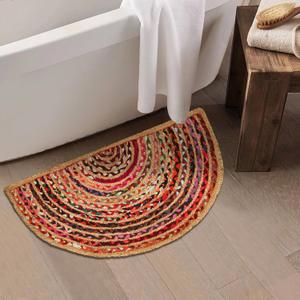 Boho Braided 1.5x3 Area Rug - Jute Chindi Half Circle Rug for Living Room Entryway, Farmhouse, Home Dcor, Indoor Rugs Jute Door mat for Bathroom, Kitchen (Multi Natural, 1.5 X 3 ft)