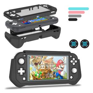 Protective Case for Nintendo Switch Lite, Full Protection Switch Lite Cover, TPU Shock-Absorption and Anti-Scratch for Nintendo Switch with Bult-in Screen Protector & Thumb Grip Caps, Black