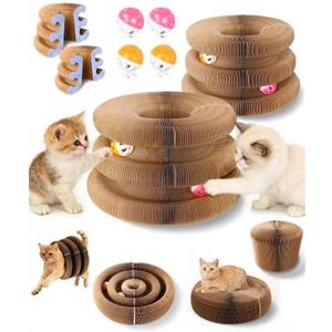 Upgraded Double Layer Accordion Cardboard Cat Toy, 2 Pack Connectable Magic Organ Cardboard Cat Scratcher with Cat Toy Ball Track for Kitten Kitty, Interactive Cats Ball Toy for Indoor Cats