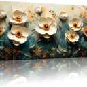 GYJAGHL 3D Canvas Wall Art, White with Orange Peony Flower, Textured Oil Painting Style, Framed Abstract Floral Wall Art for Living Room Decor White Orange Yellow Modern Daisy Artwork Canvas Prints Bedroom Kitchen Office Modern Painting Home Decor 20" x 40"