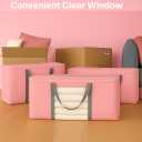 4 Pack Extra Large Moving Bags 90L with Clear Window, Heavy Duty Storage Totes with Zippers & Handles, College Packing Bags for Clothes, Boxes, Camping & Moving Supplies, Pink