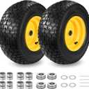 2 Pcs 16x6.50-8 Tubeless Lawn Mower Tire and Wheel, 16x6.5-8 Lawn Mower Tire, with 3/4" Bearing (extra 1" Bushing), 3-5" Offset Hub, 4-Ply Tubeless, 35 PSI, Fits Riding Mower & Lawn Tractors, 715 lbs