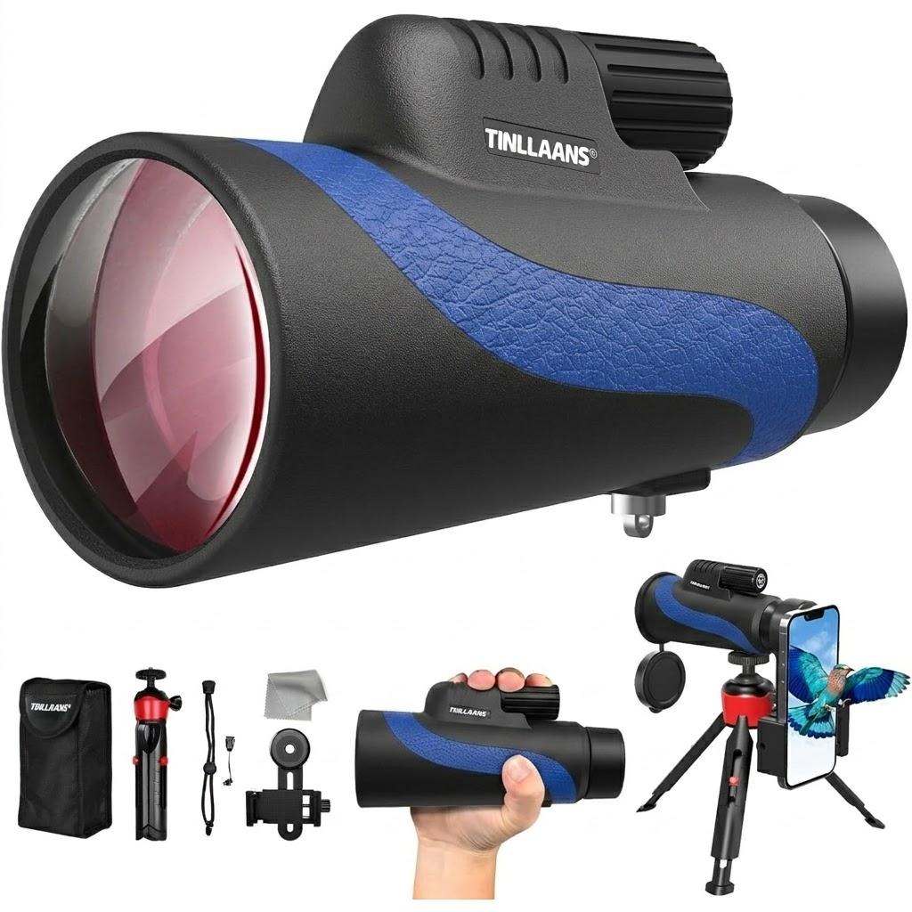 Monocular Telescope, Monoculars for Adults High Powered with BAK-4 Prism,FMC Lens, 8 Wide Angle,16x56 HD Monocular Scope for Stargazing,Bird Watching with Phone Holder & Tripod(Blue)