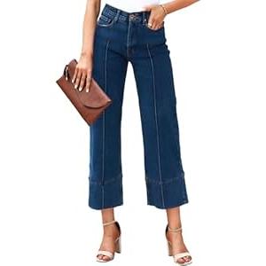 Cicy Bell Womens Baggy Wide Leg Cropped Jeans Casual High Waisted Loose Vintage Denim Pants with Pockets (6, Navy)