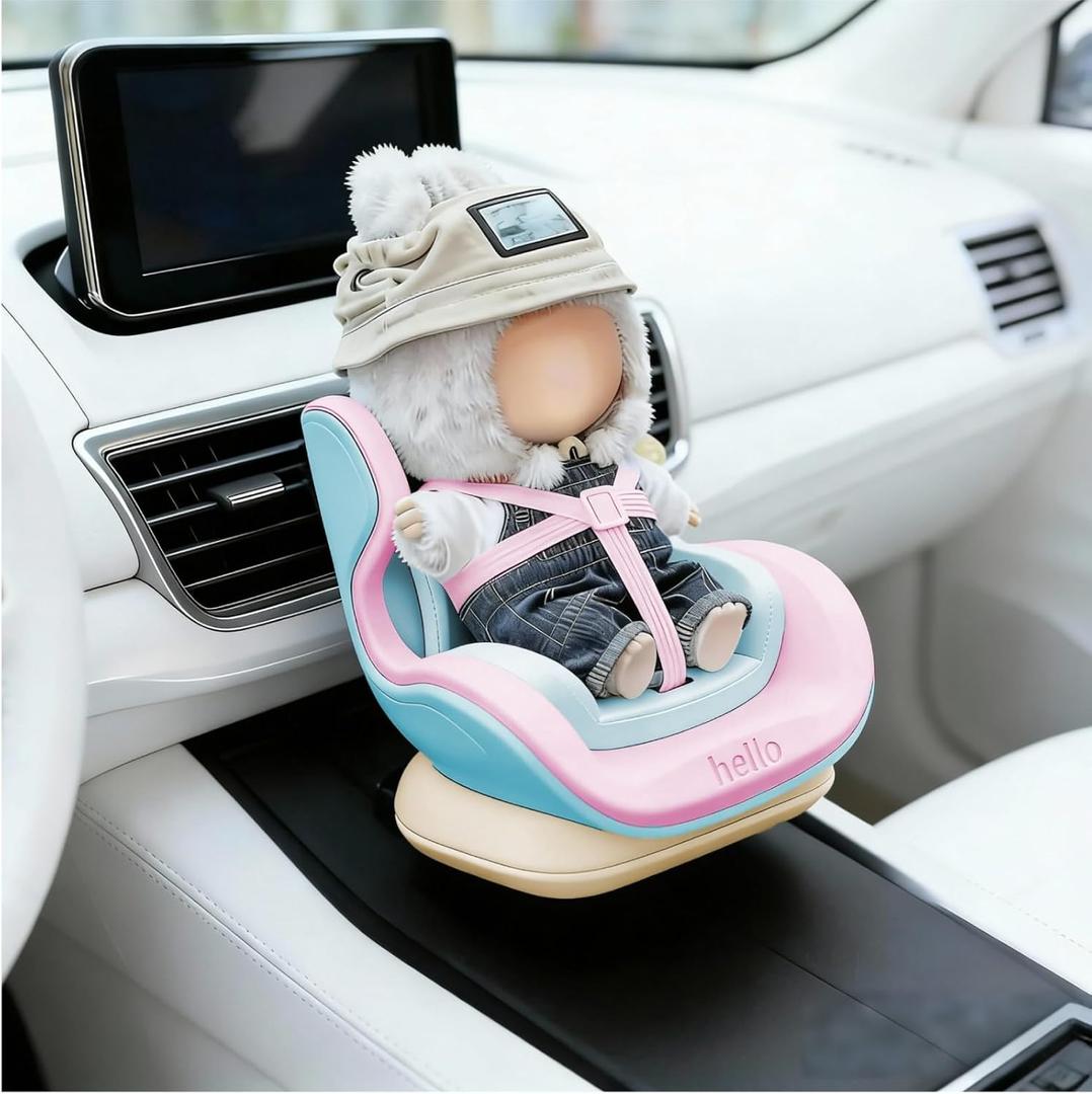 Doll Car Seat for 17cm Dolls, Cute Toy Car Seat with Clip and Removable Magnetic Base Stand, Car Interior Decor for Doll Toy Ornament Display (Blue Pink)