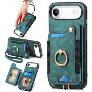 for iPhone Air Phone Case Wallet with Card Holder,PU Leather Flip Folio Case,RFID Blocking Ring Holder Kickstand Wrist Strap Magnetic Protective Women Men Cover for iPhone Air Green