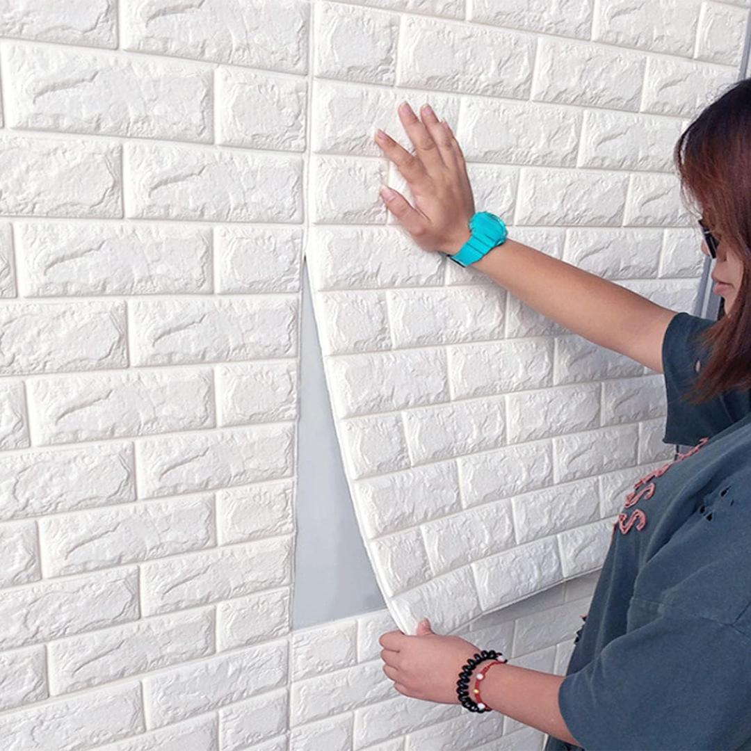 MYOYAY 10 Pcs 3D Wall Panels Peel and Stick 27.5 x 30.3 Inch (in Sum 57 sq.ft.) White Brick Wallpaper Self-Adhesive Foam Wall Panels for Living Room Bedroom Background Wall Decor