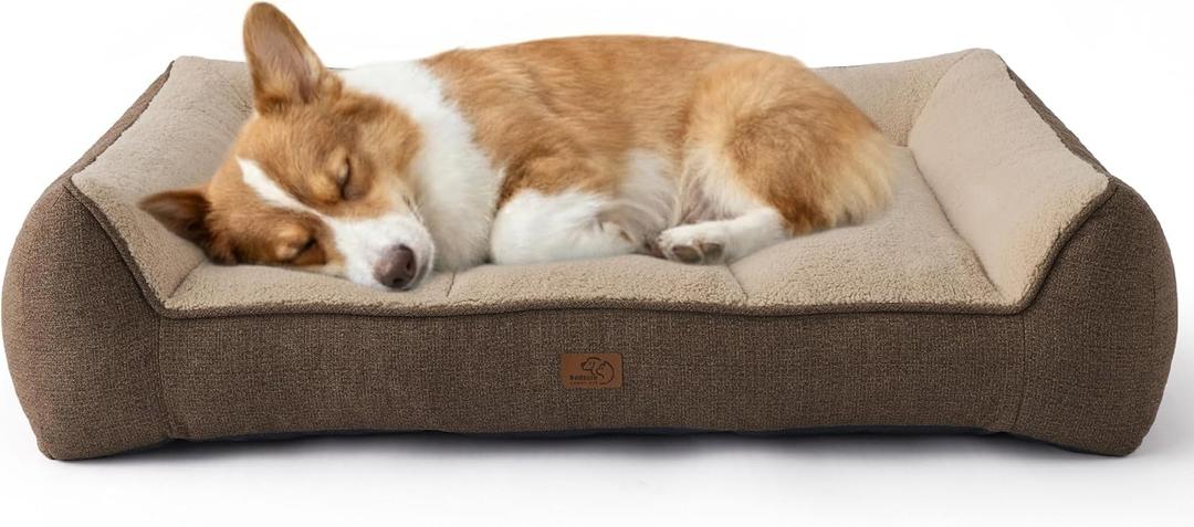Bedsure Orthopedic Dog Bed Medium Size Dog - Extra Thick Supportive Medium Dogs Beds with Waterproof Washable Cover, Comfort Pet Bed Sofa with Soft Plush Sherpa and Nonskid Bottom, Brown, 35"