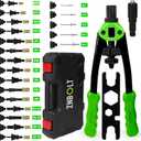 Dual Function Hand Rivet Gun with Rugged Carrying Case Heavy Duty Single Hand Riveter with 400+ pcs Rivet Nuts, 15 Mandrels, 5 Rivet Nozzles, Blind Rivets for Plastic, Wood, Metal, Leather