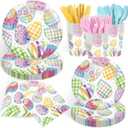 168PCS Easter Party Supplies Watercolor Easter Eggs Party Decorations Colorful Tie-dye Paper Plates Napkins Cups and Forks for Spring Celebration Easter Day Egg Hunt Holiday Brunch Serves 24
