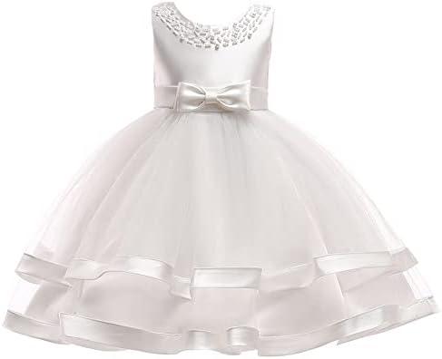 Baby Pageant Dress Toddler Girls Tutu Gown Flower Wedding Dresses, White 4-5T