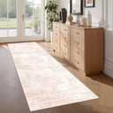 2x6 Runner Rug Non Slip for Entryway, Washable Runners for Kitchen, Soft Thin Hallway Rug for Bedroom, Laundry, Small Stain Resistant Indoor Door Mat(2'x6', Pink/White)