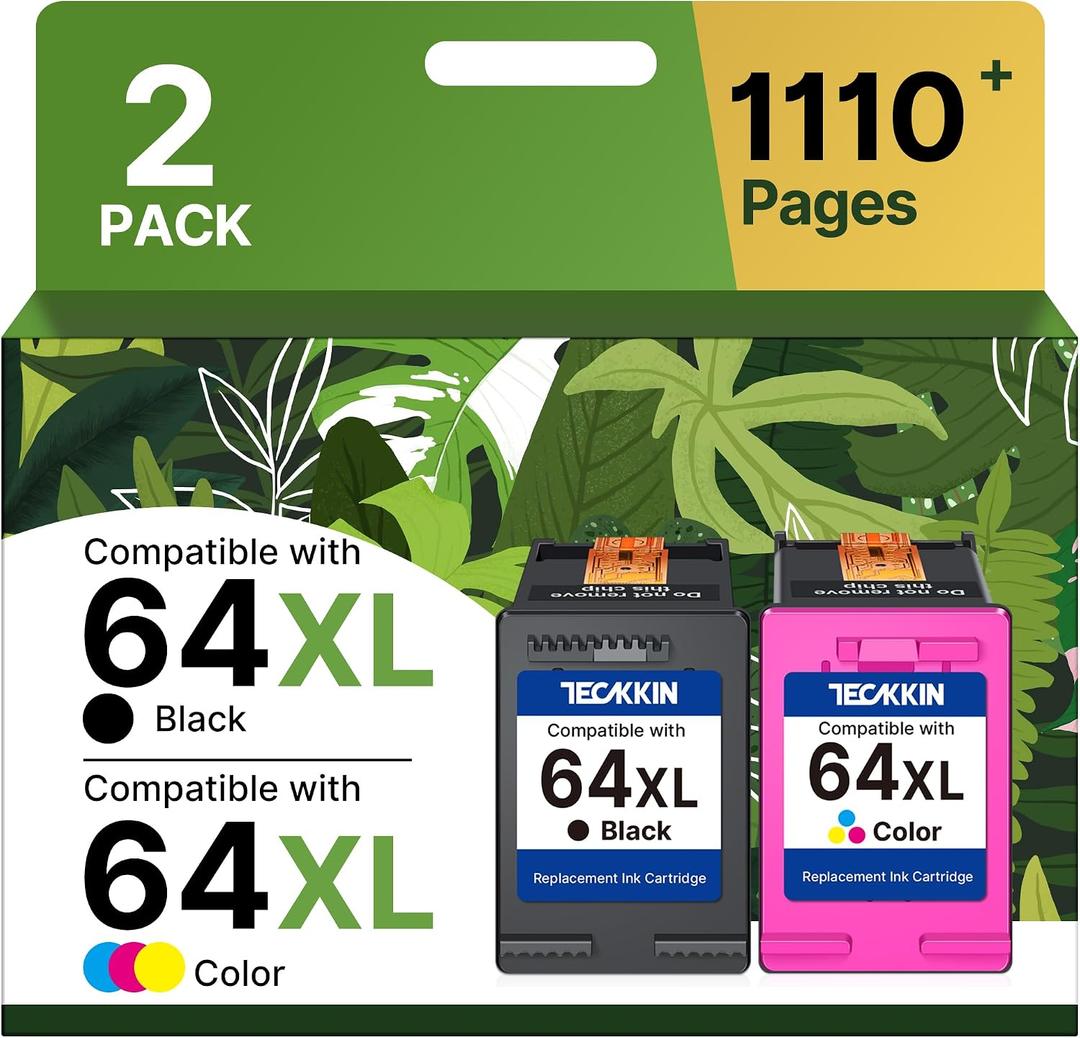64XL Ink Cartridges Black/Color Combo Pack Replacement for HP Ink 64 for HP 64 Ink 64XL Work with HP Envy Photo 7855 7858 7155 7120 6252 6255 6258 7164 7864 Tango Tango X Printer (1 Black, 1 Color)