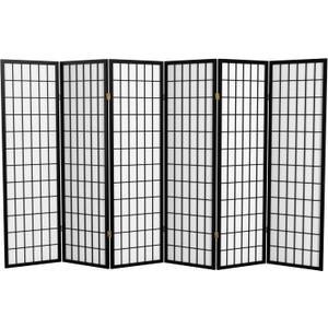 Red Lantern 5 ft. Tall Window Pane Shoji Screen - Black - 6 Panels
