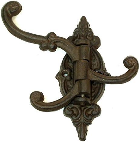 Cast Iron Vintage Antique Victorian Swing Arm Swivel Wall Hook Hall Tree 3 Hooks