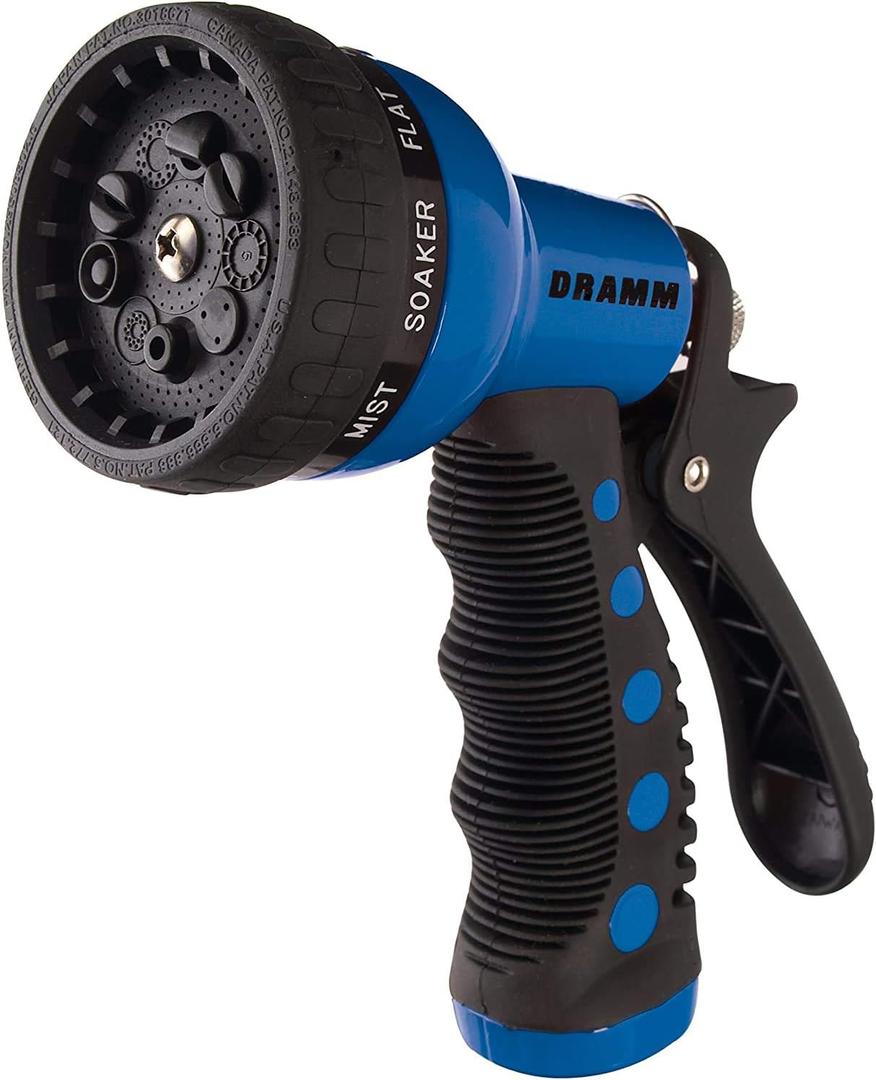 Dramm Revolver Heavy Duty Metal Garden Hose Nozzle  9 Spray Patterns, High Pressure Jet, Thumb-Control Flow, Ergonomic Grip  Blue (No Size (Single))