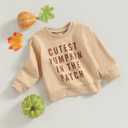 Toddler Baby Halloween Outfit Boy Girl Pumpkin Sweatshirt Crewneck Pullover Sweater Long Sleeve Shirt Fall Clothes (18-24 Months, Cutest Pumpkin in the Patch Khaki)